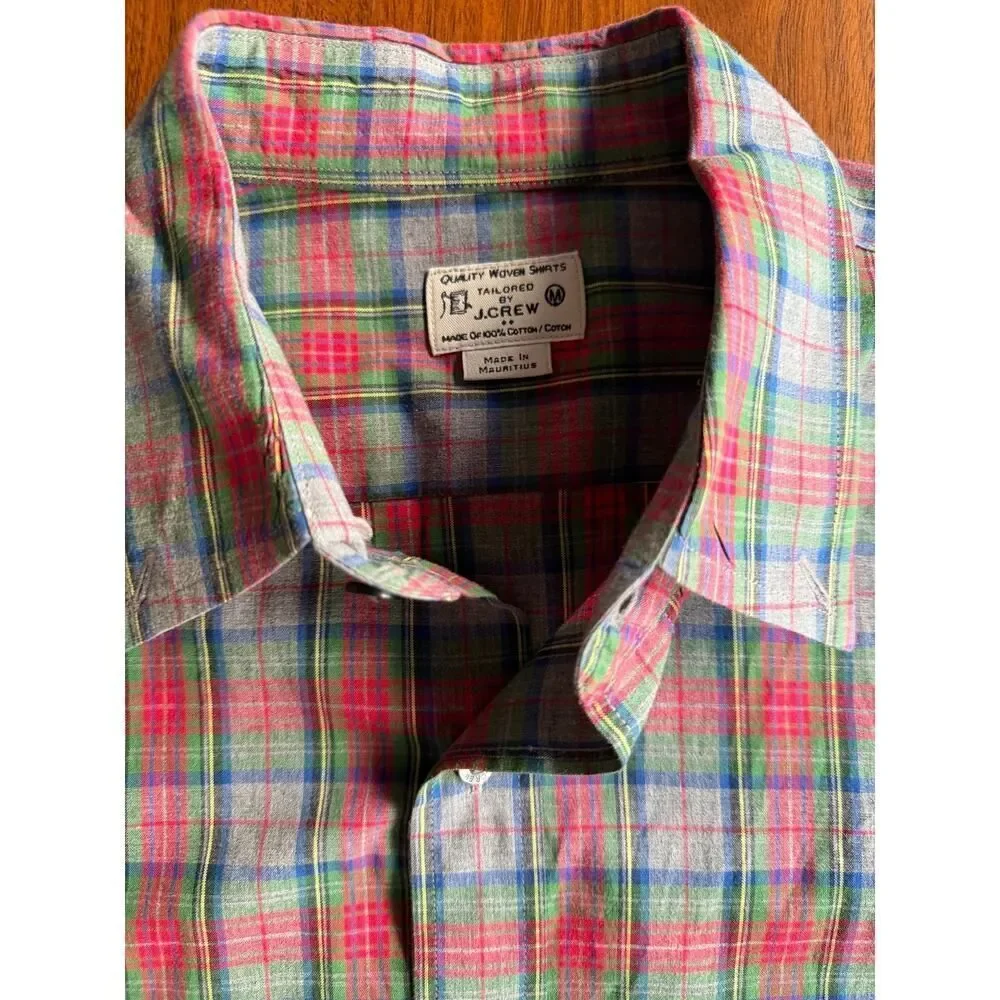 J.Crew Men's Medium Tailored Plaid Button Down Shirt Red Green Blue Cotton M